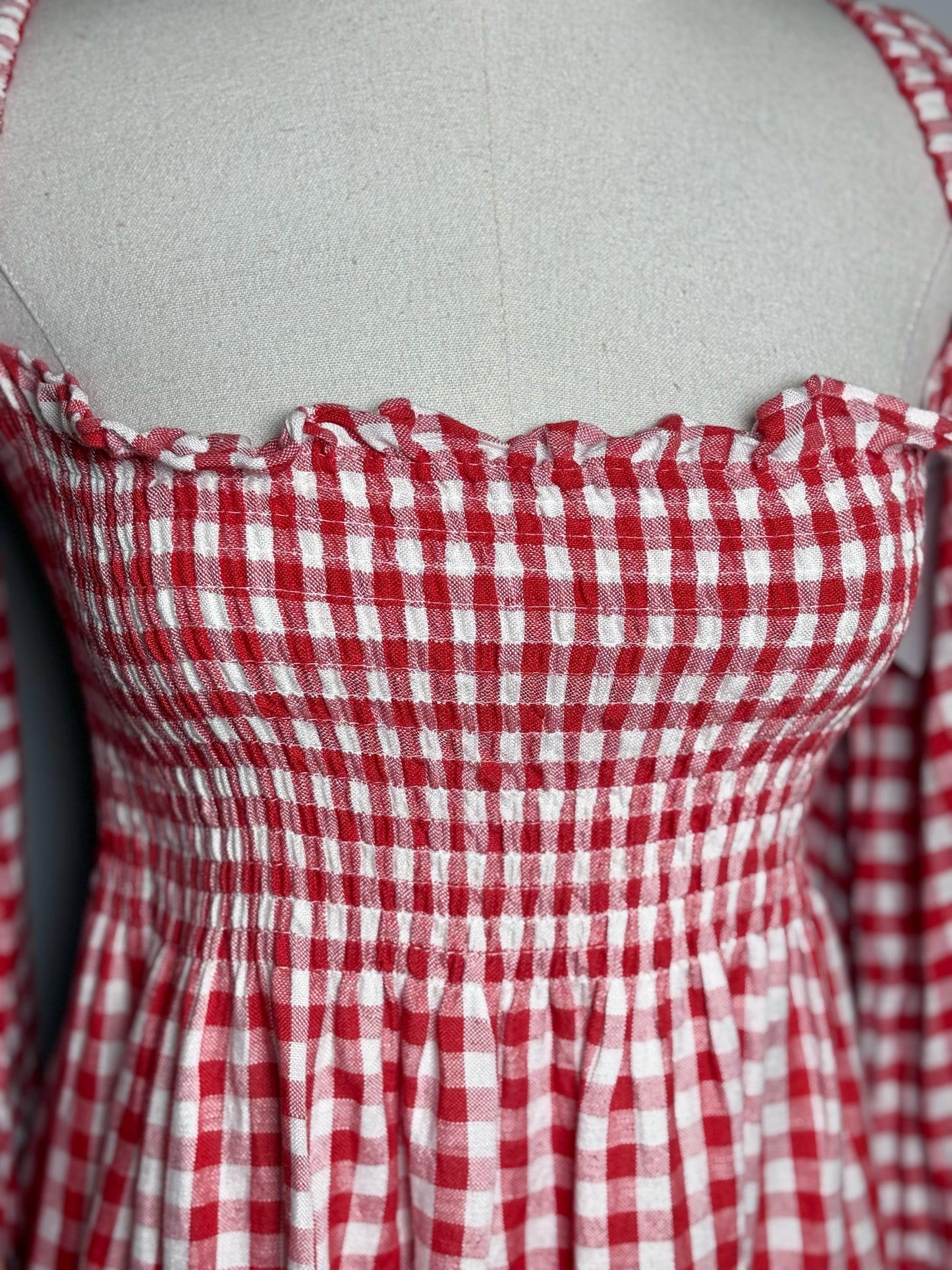 Women Size L SLEEPER Red, White Gingham Linen Blend Midi Dress