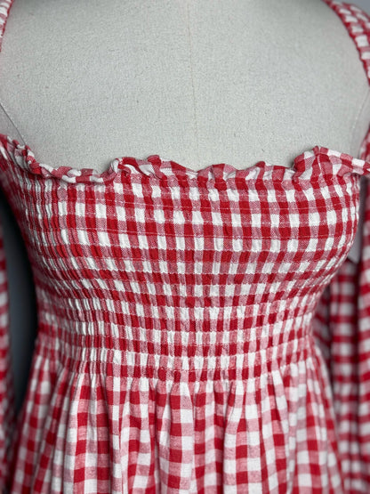 Women Size L SLEEPER Red, White Gingham Linen Blend Midi Dress