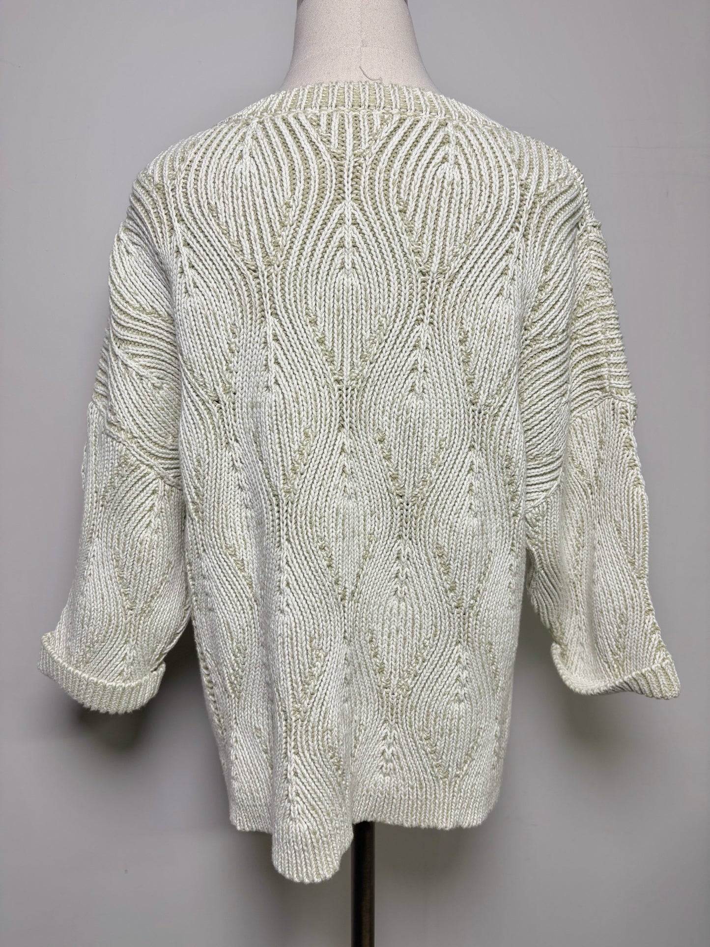 Women Size 12 Poetry Sage, White Knitted 100% Cotton Sweater