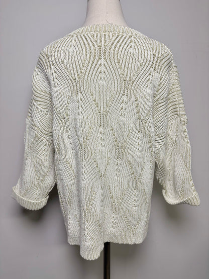 Women Size 12 Poetry Sage, White Knitted 100% Cotton Sweater