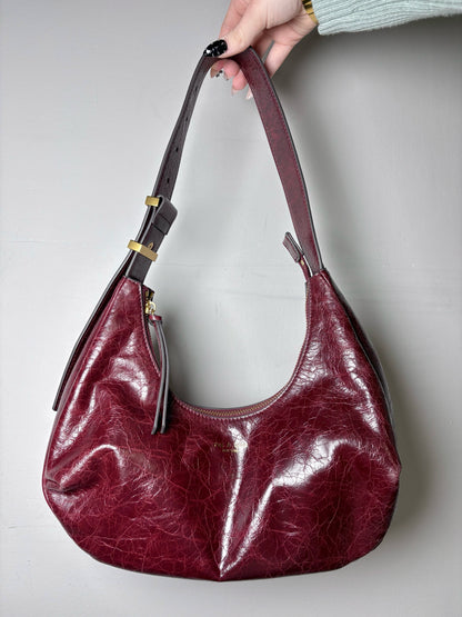 Rag & Bone Hudson Cracked Leather Pre-owned Burgundy Hobo Bag