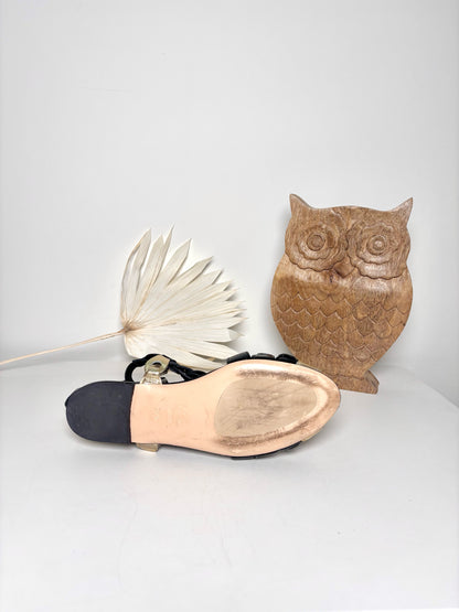 W Shoe Size 37.5 (7.5) AGL Black, Gold Leather Patent Sandals