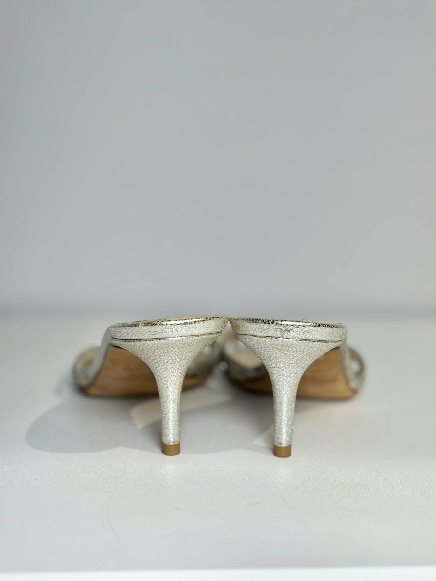 W Shoe Size 5 Jimmy Choo Metallic Gold Leather Cowhide NWOT Slides
