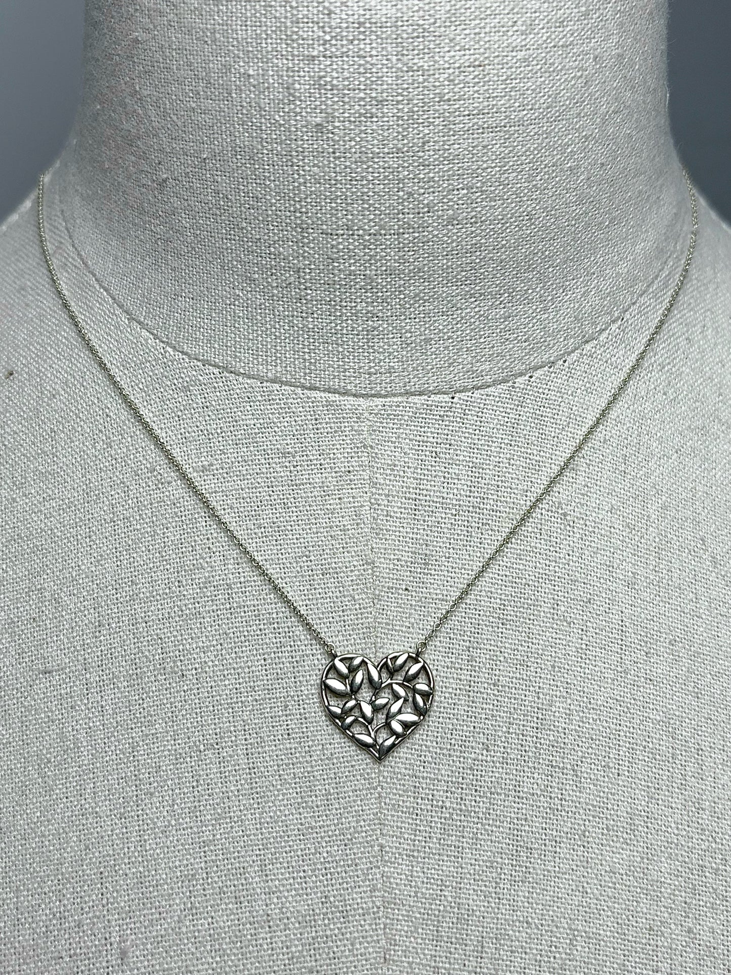 "Olive Leaf Heart Pendant" Sterling Silver Tiffany & Co. Necklace