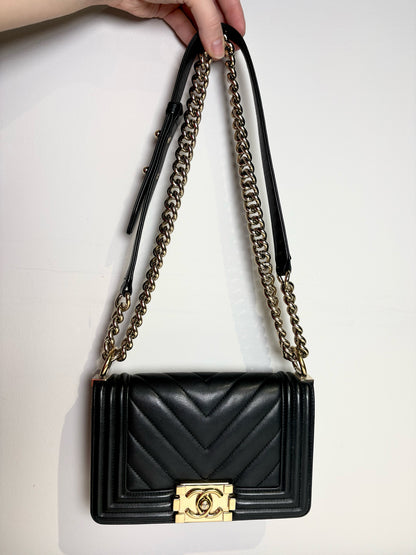 Chanel Small Boy Bag Quilted Calfskin, Ruthenium Black Pre-owned Purse