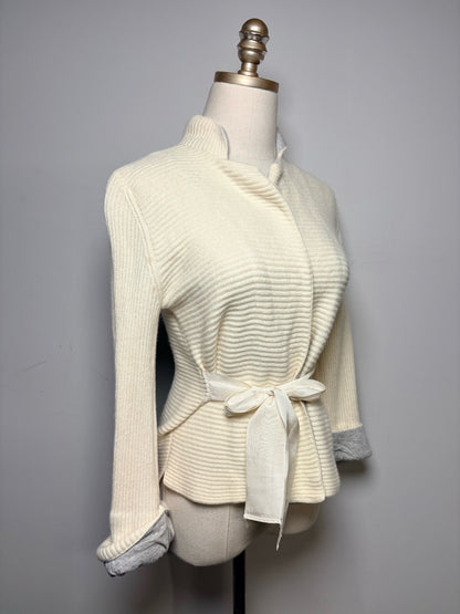 Women's Size S (Estimated) Brunello Cucinelli Cream Cashmere Pre-Owned Ribbed Sweater