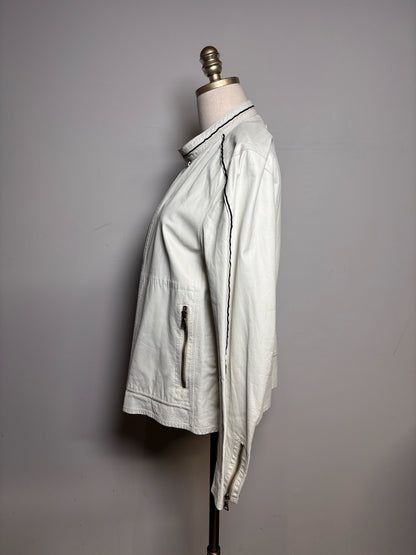 Vintage Prada White Leather Solid Men's Size 52 Moto Jacket