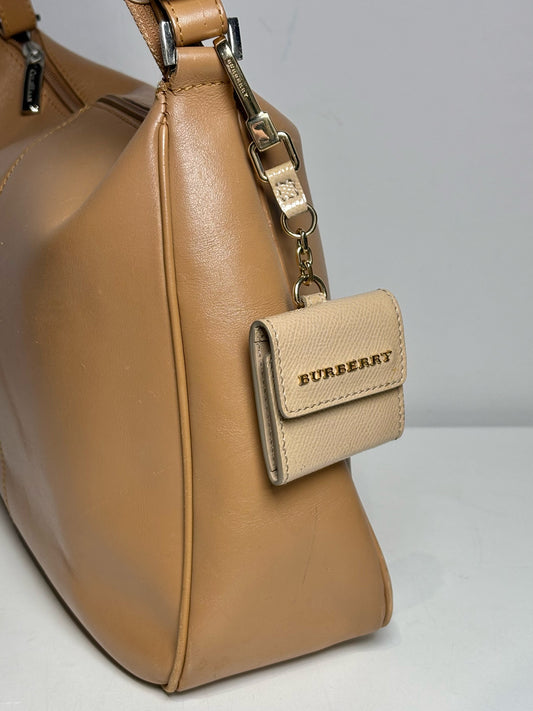 Burberry Patent Leather Mini Wallet Tri-fold Khaki Keychain