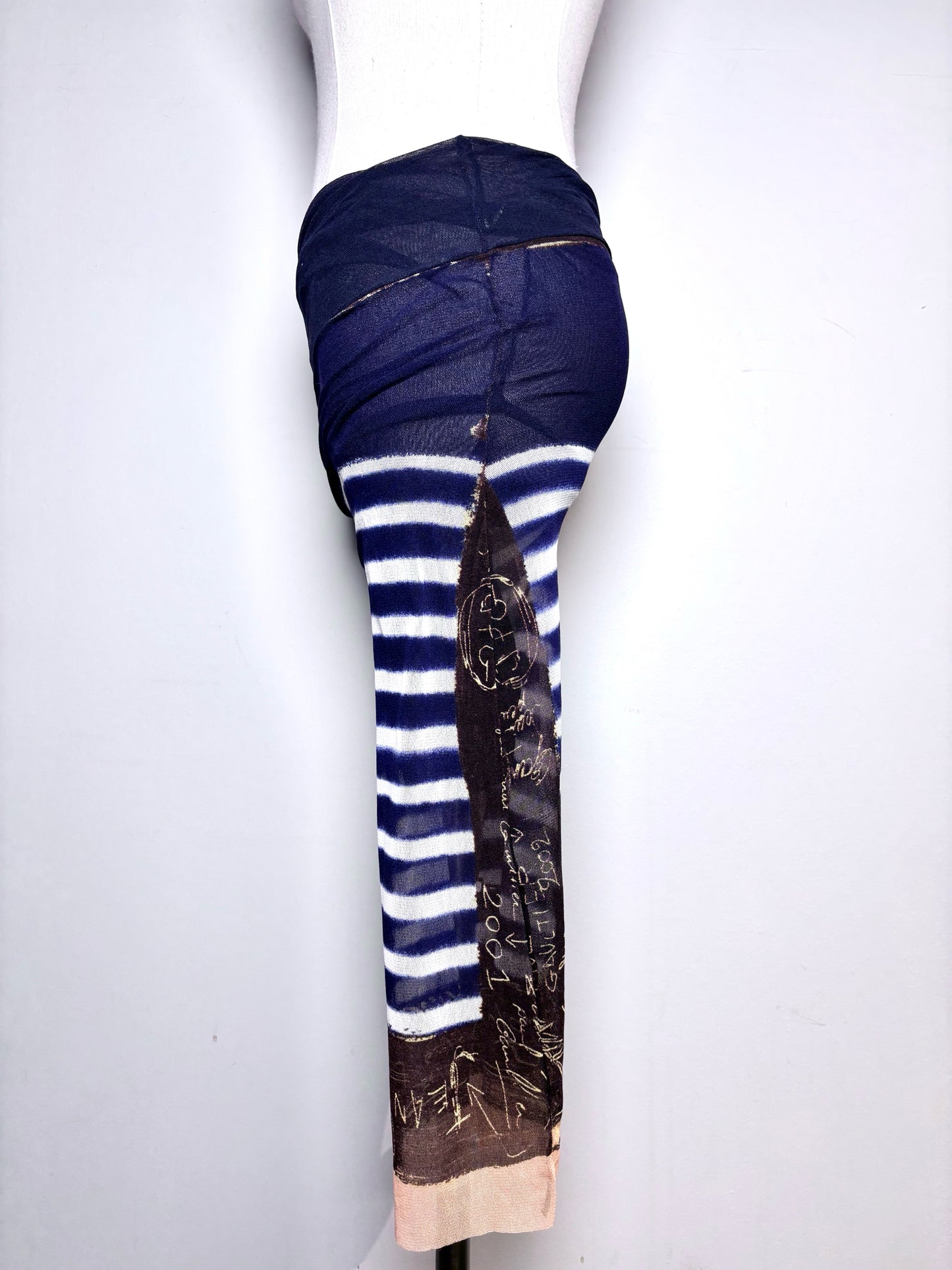 Women Size S (Estimate) Jean Paul Gaultier Blue, White Striped 2 Piece Mesh Set