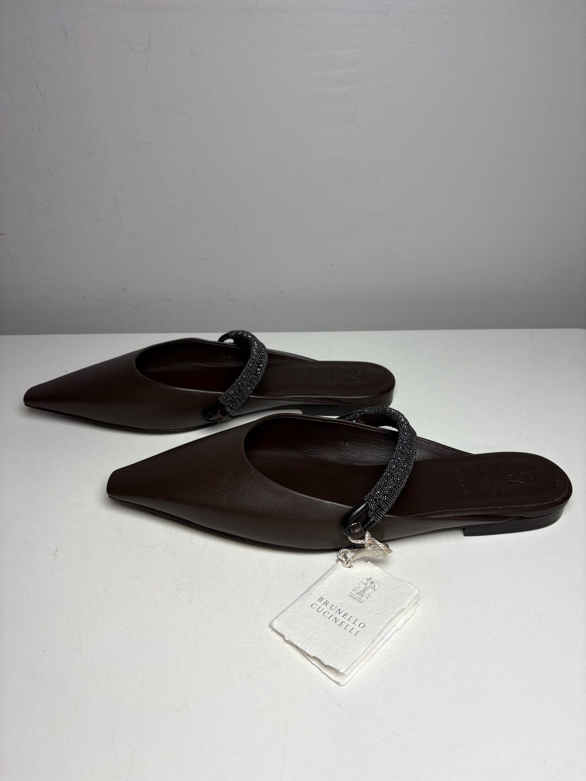 Women's Shoe Size 40 Brunello Cucinelli Brown Monili Strap NWT Pre-Owned Mule Slip-Ons