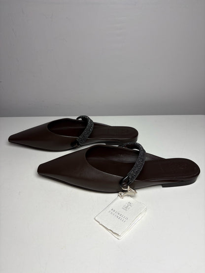 Women's Shoe Size 40 Brunello Cucinelli Brown Monili Strap NWT Pre-Owned Mule Slip-Ons