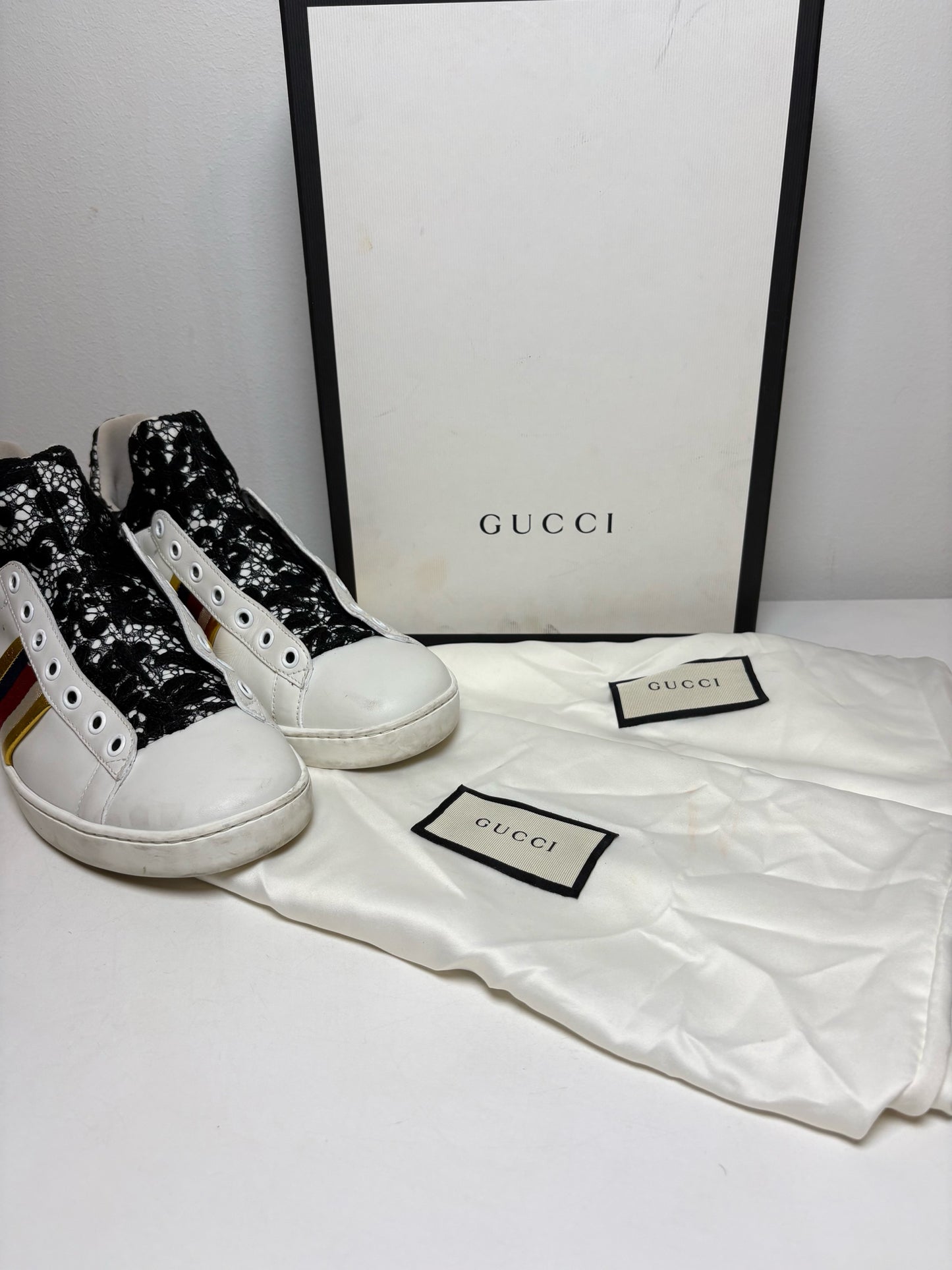 Size 38 (8) Gucci Ace High 'Lace" Sneaker Leather Women's