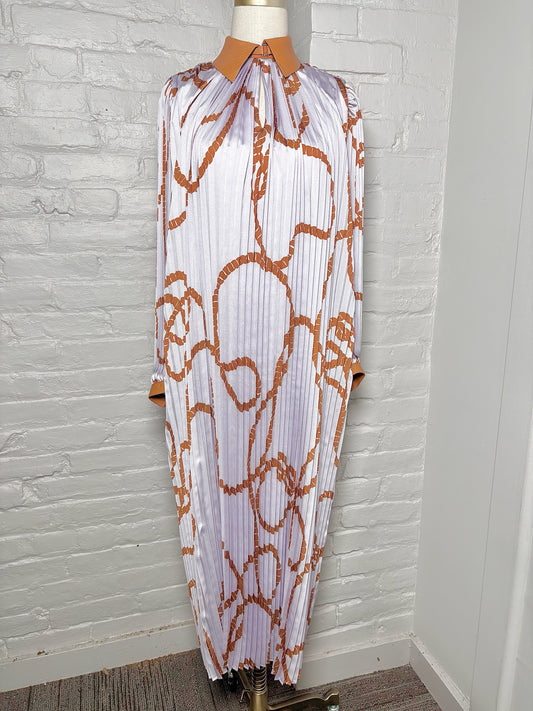 Women Size S Lafayette 148 Lavender, Tan Print Pre-owned Midi Pleated Dress
