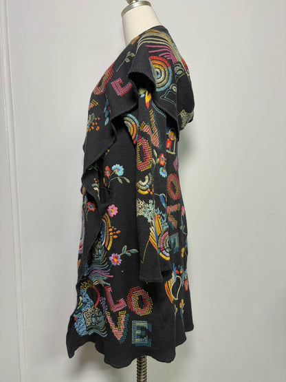 Women Size S "Biya Duster" Johnny Was Black Embroidered Cardigan