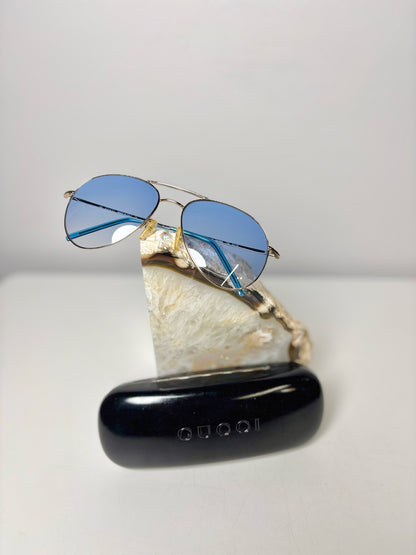 Gucci Silver Frame Aviator/Pilot Blue Lens Sunglasses