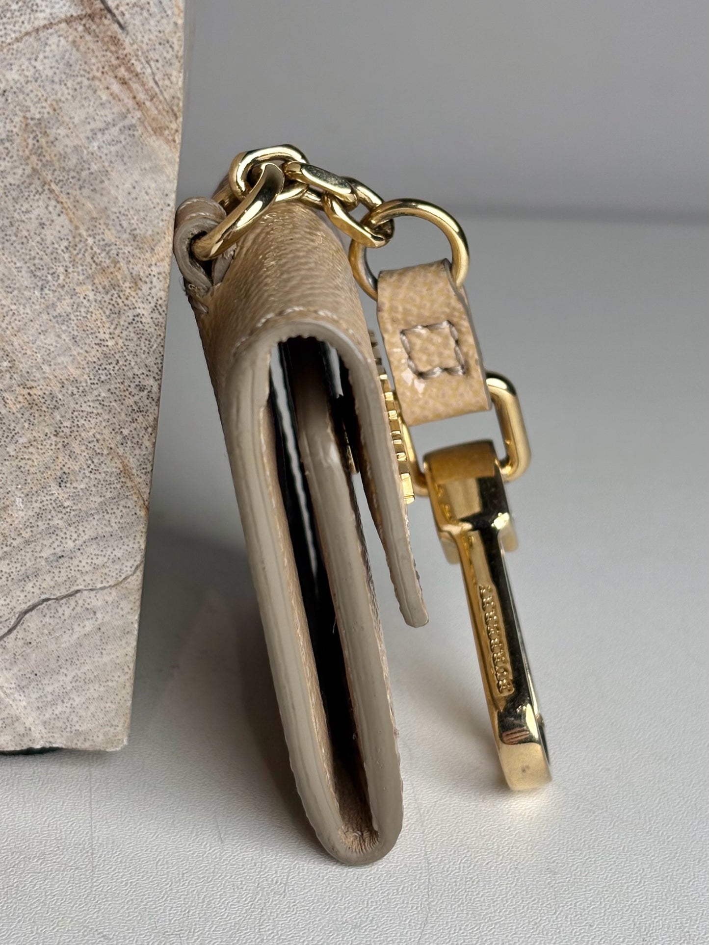 Burberry Patent Leather Mini Wallet Tri-fold Khaki Keychain