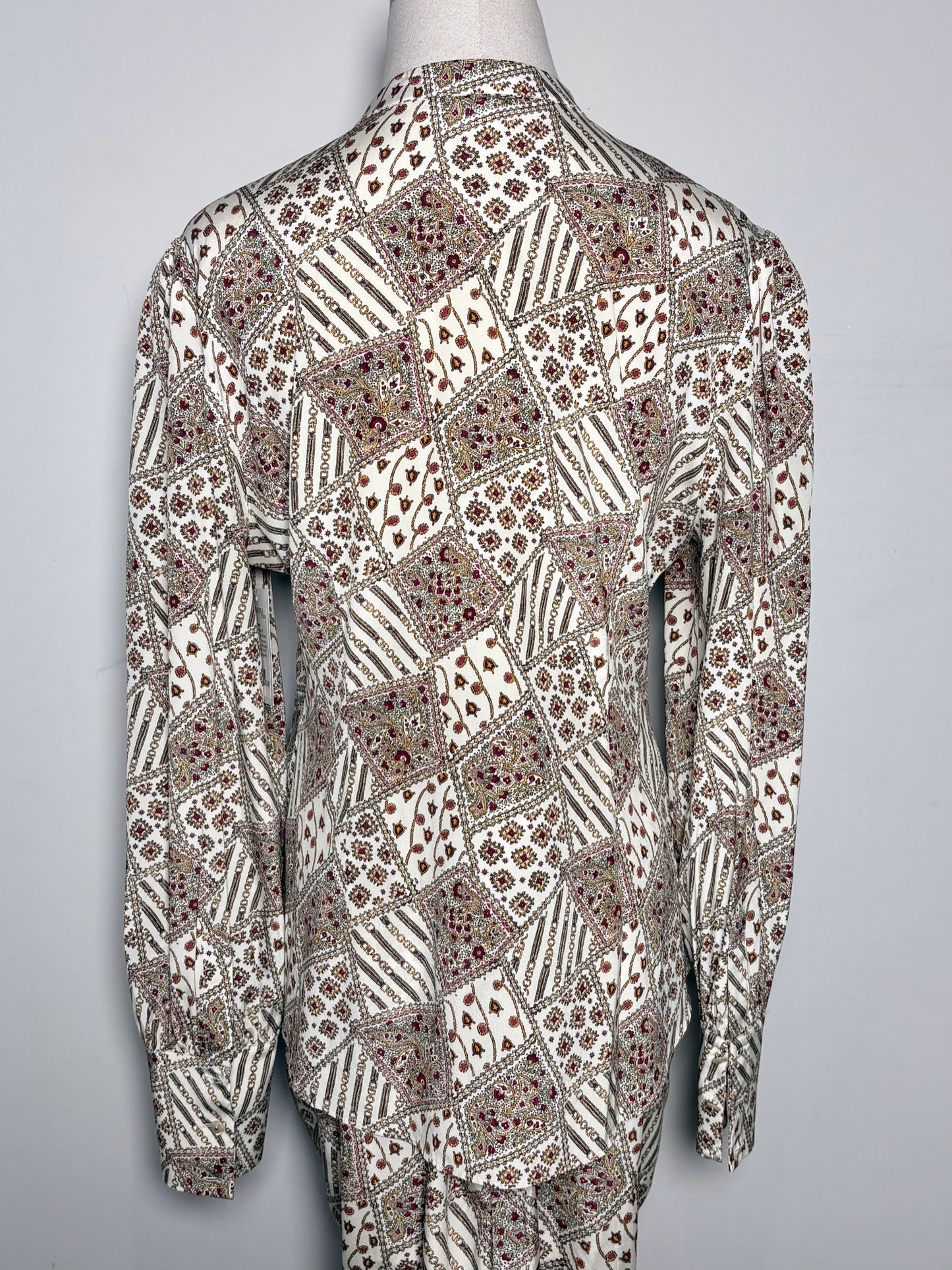 Women Size 8 Veronica Beard Cream Abstract Art Silk, 2-Piece Set