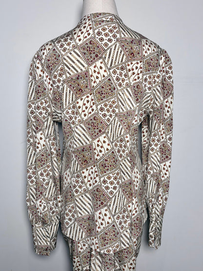 Women Size 8 Veronica Beard Cream Abstract Art Silk, 2-Piece Set