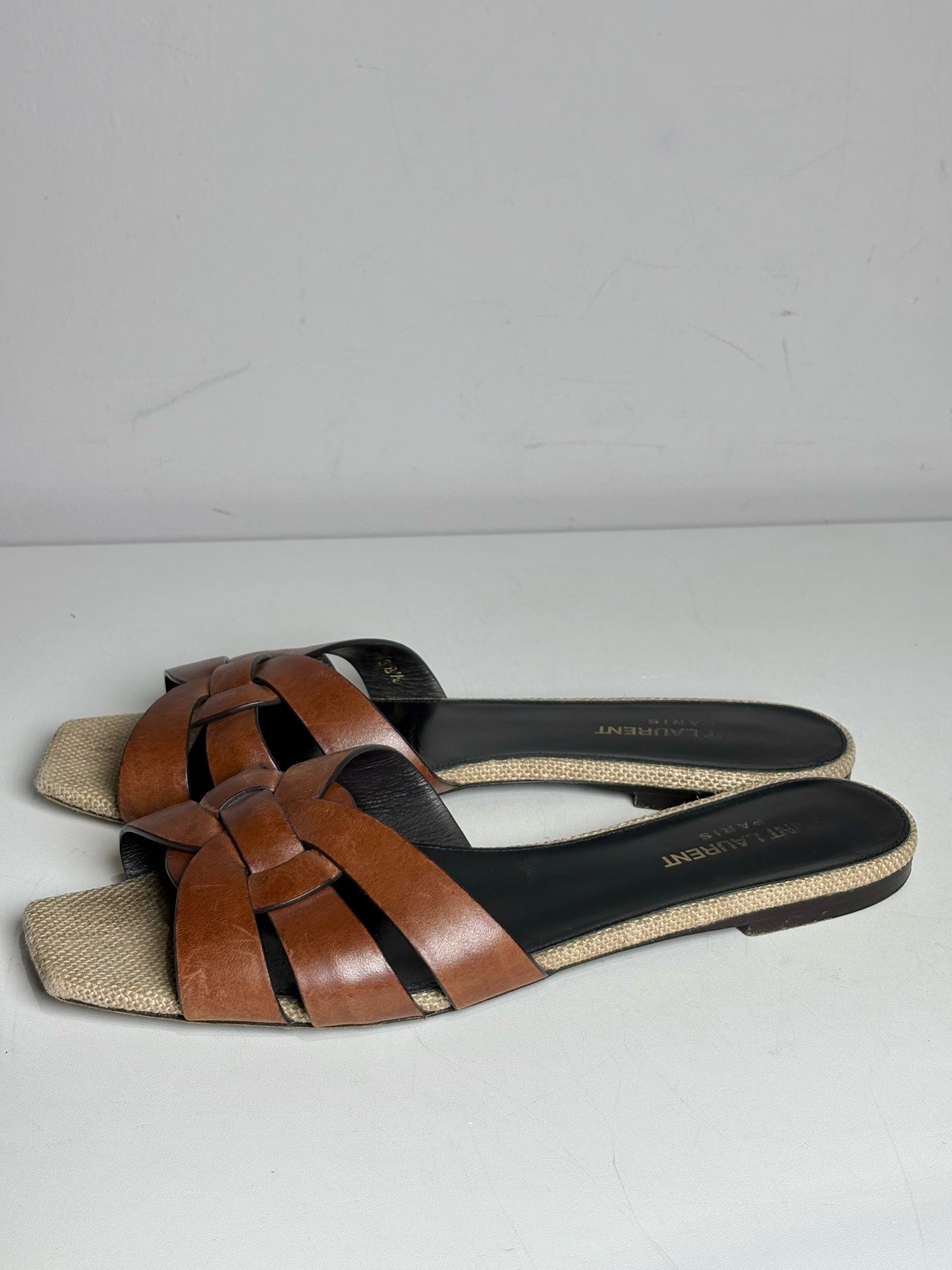 W Shoe Size 38.5 Saint Laurent Brown Leather Calf Women's Pre-owned Sandals