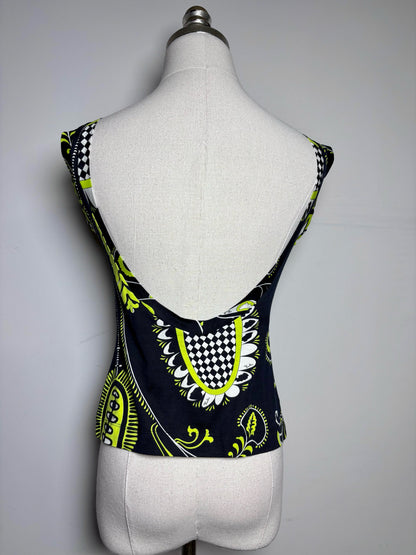 Women Size 6 (M) Emilio Pucci Black, Chartreuse, White Abstract Print Top