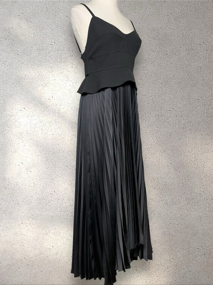 Women Size 8 ALC Black Pleated Skirt Belted Cocktail Dress