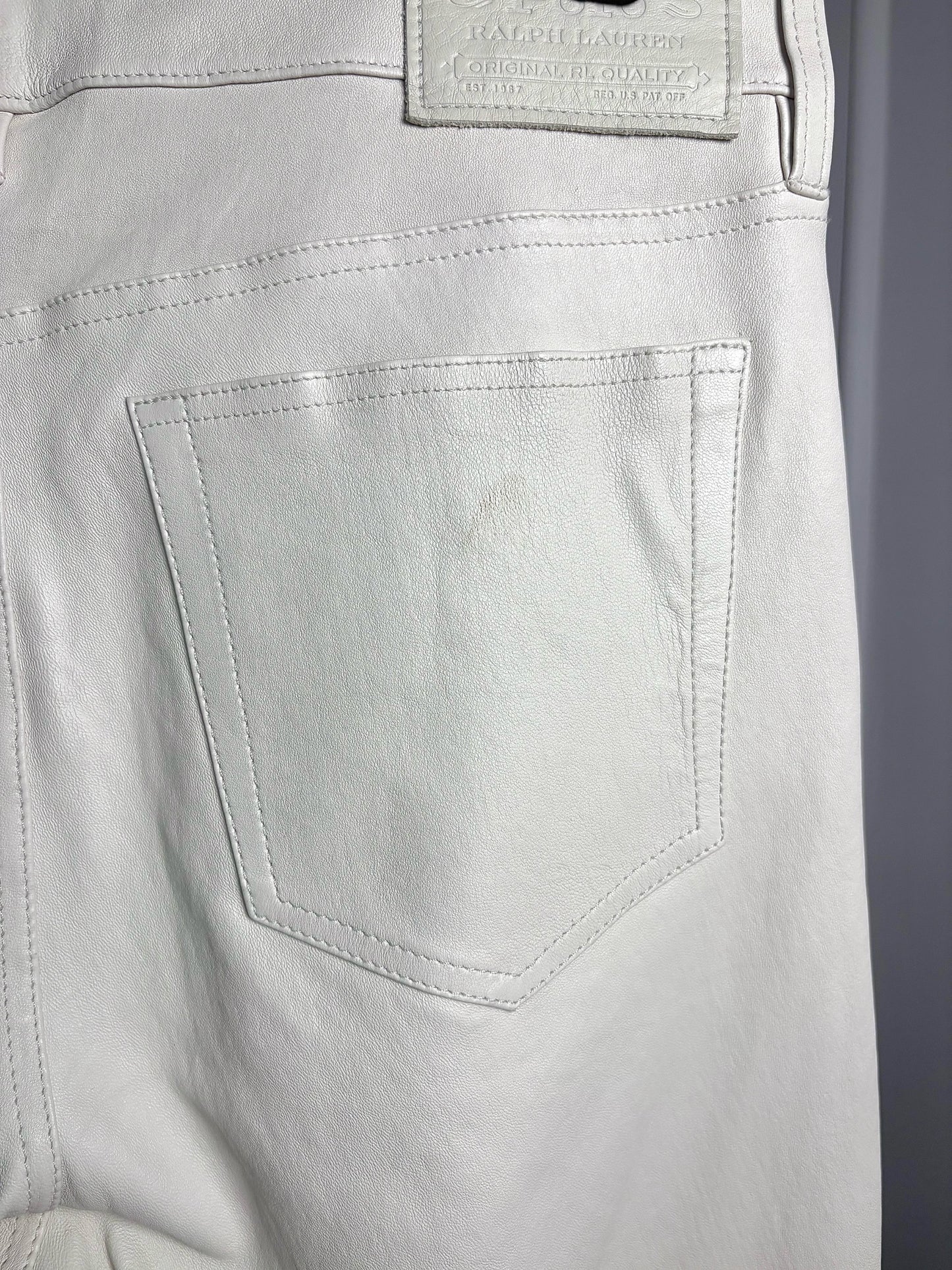 Women Size 10 Polo by Ralph Lauren Bone Leather Pre-owned Pants