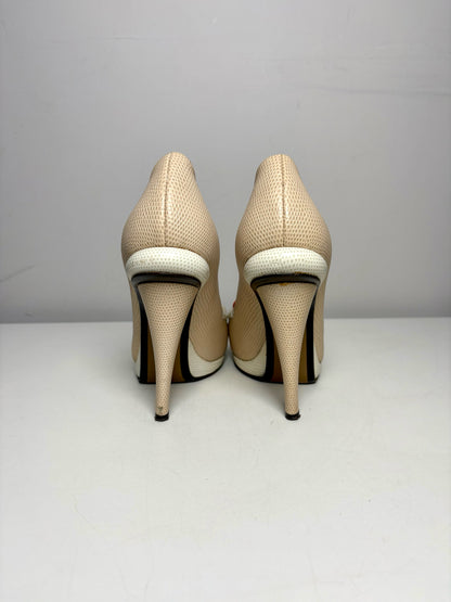W Shoe Size 38.5 (7.5 US) Fendi Neutrals Lizard Embossed Leather Heels