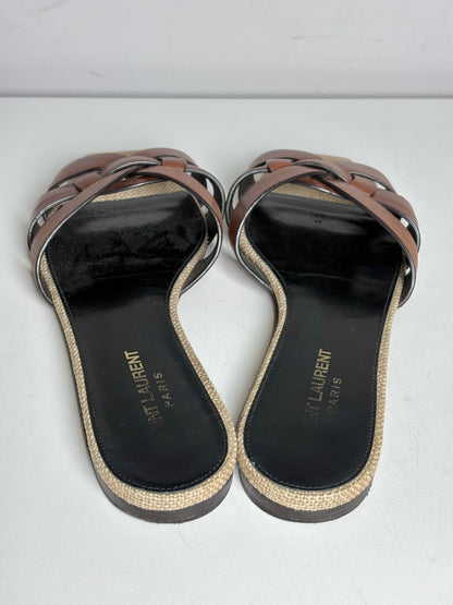 W Shoe Size 38.5 Saint Laurent Brown Leather Calf Women's Pre-owned Sandals