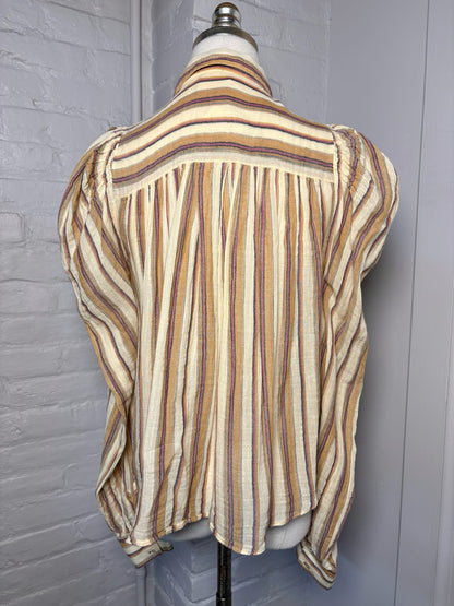 Women Size 0 Ulla Johnson Cream, yellow, red Stripe Cotton Shirt