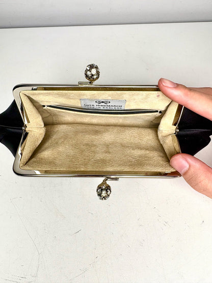 Anya Hindmarch London Maud Kiss-lock Recycled Satin Pre-owned Black Clutch