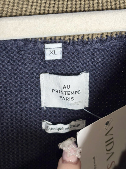 Navy, Dark Green Au Printemps Paris Navy, Dark Green 100% Cotton Solid Men's Mens Size XL Sweater