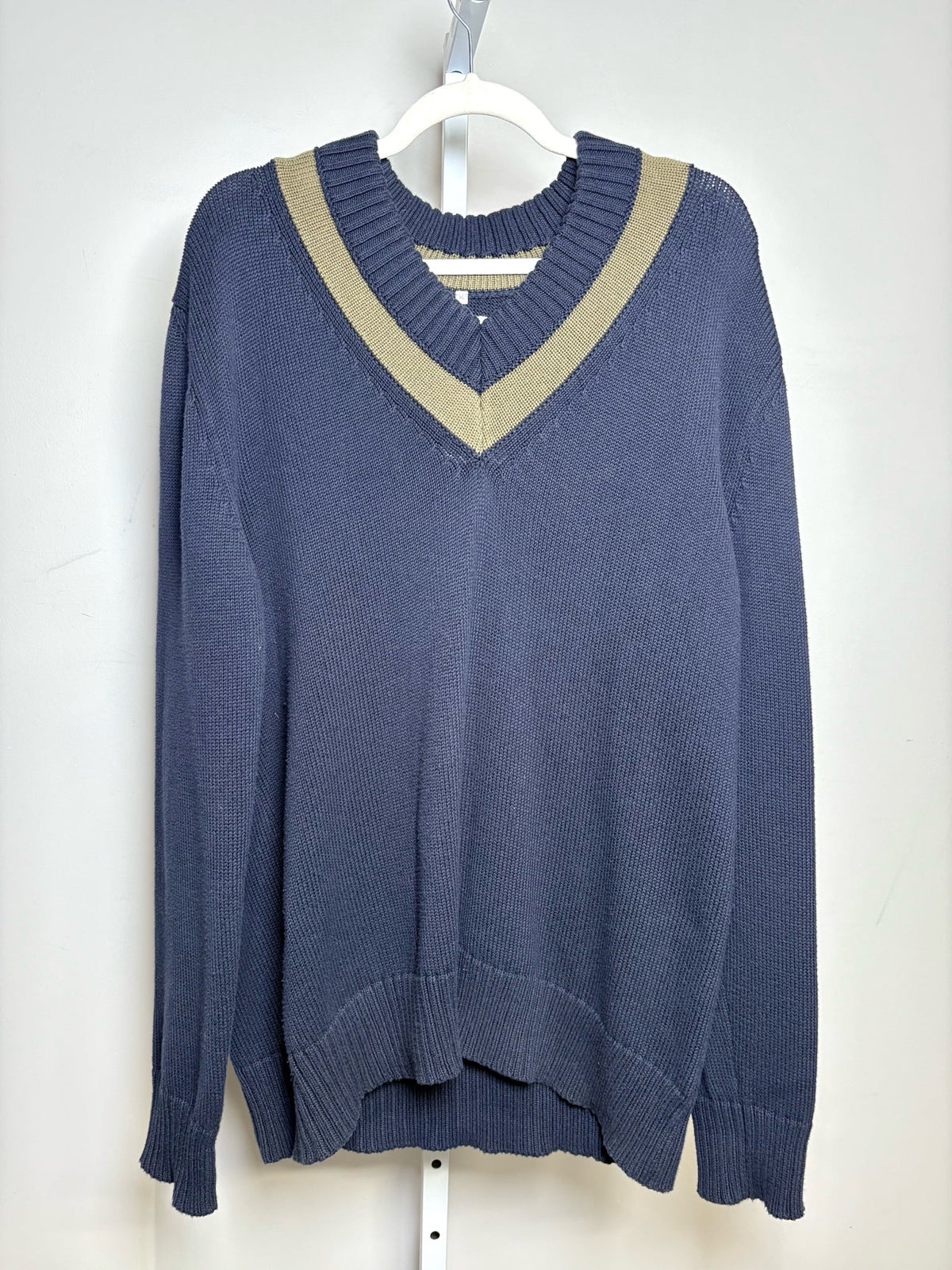 Navy, Dark Green Au Printemps Paris Navy, Dark Green 100% Cotton Solid Men's Mens Size XL Sweater
