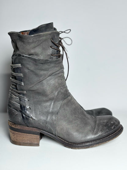 W Shoe Size 40 (9, 9.5 US) A.S. 98 Charcoal Gray, Black Leather Chet Boots