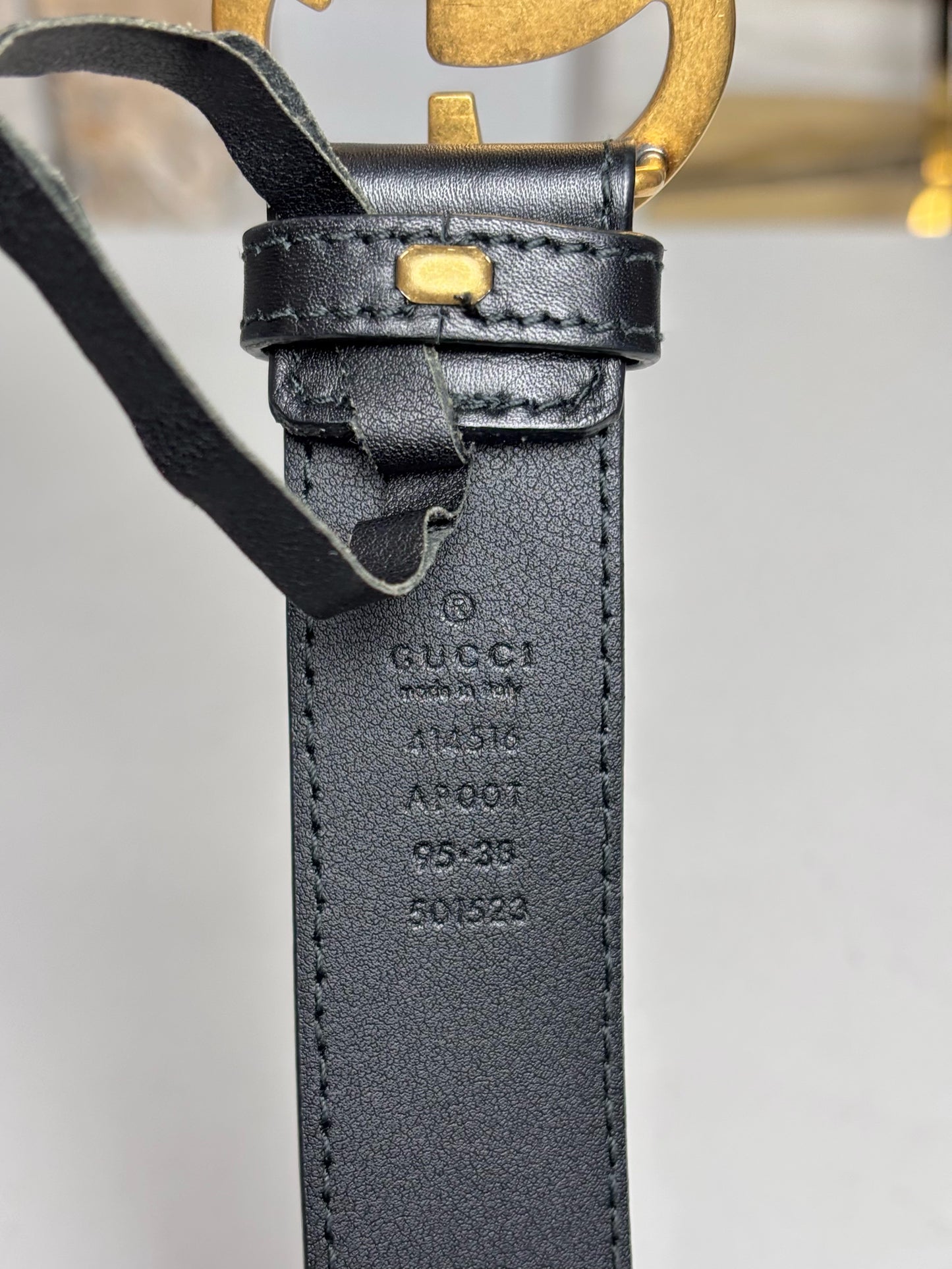 Gucci Marmont Double-G Black Leather  Leather 95-38 (M/L) Pre-owned Belt