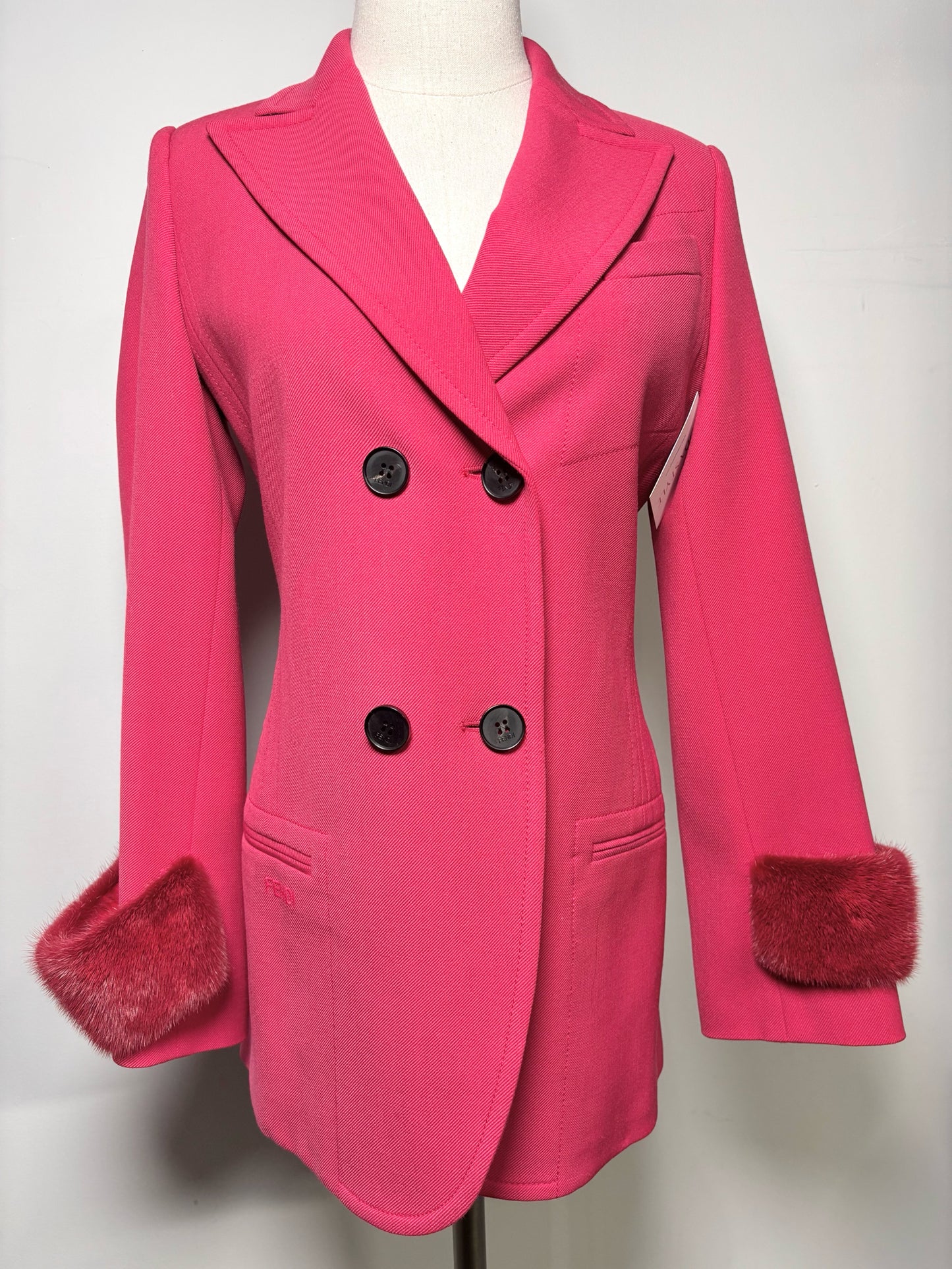 Women Size 40 (4, US) Fendi Pink Solid, Fur Trim Sweater