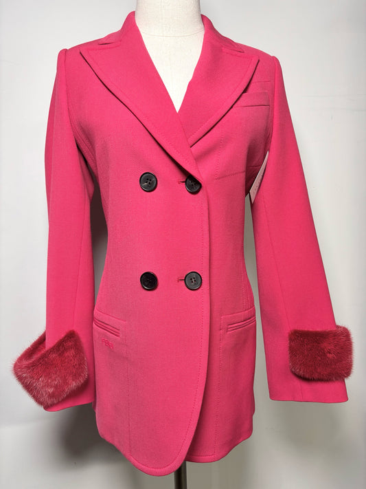 Women Size 40 (4, US) Fendi Pink Solid, Fur Trim Sweater