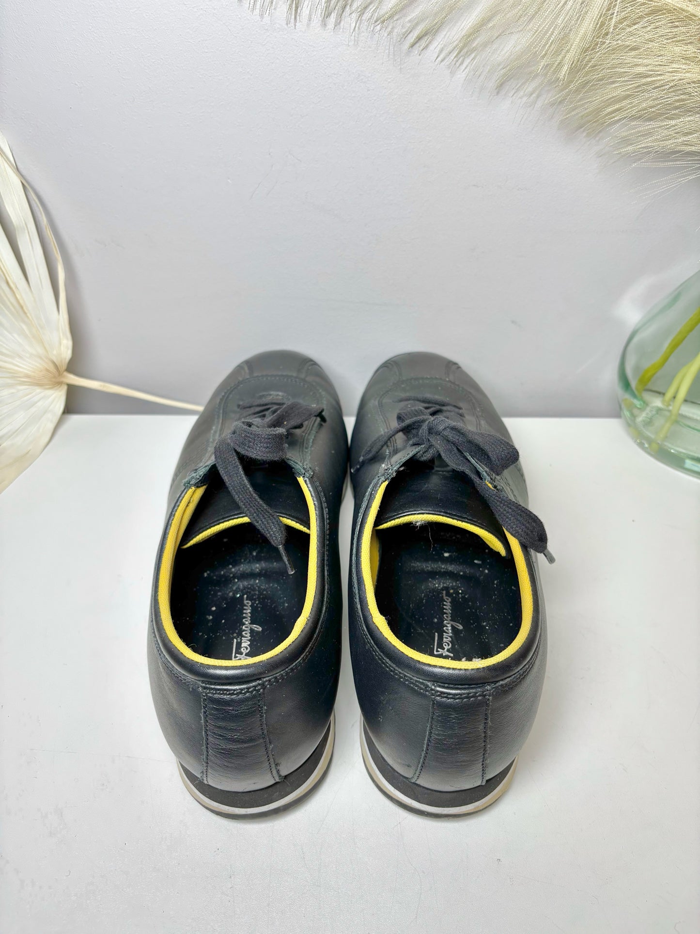Salvatore Ferragamo Black Leather Solid Size 10 Men's Shoes