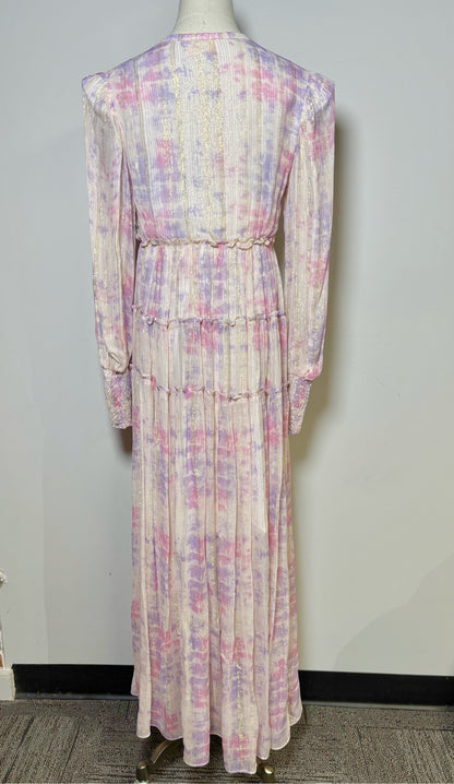 Women Size XS Rococo Sand Lavender Floral Maxi LS Dress