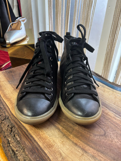 W Shoe Size 40 (10, US) Prada Black Nappa Leather high Top Sneakers