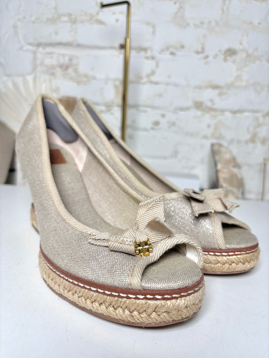 W Shoe Size 8.5 Tory Burch Beige Canvas Wedges