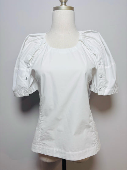 Women Size XS 3.1 Phillip Lim White Solid Cotton Bloom Sleeves NWT Top
