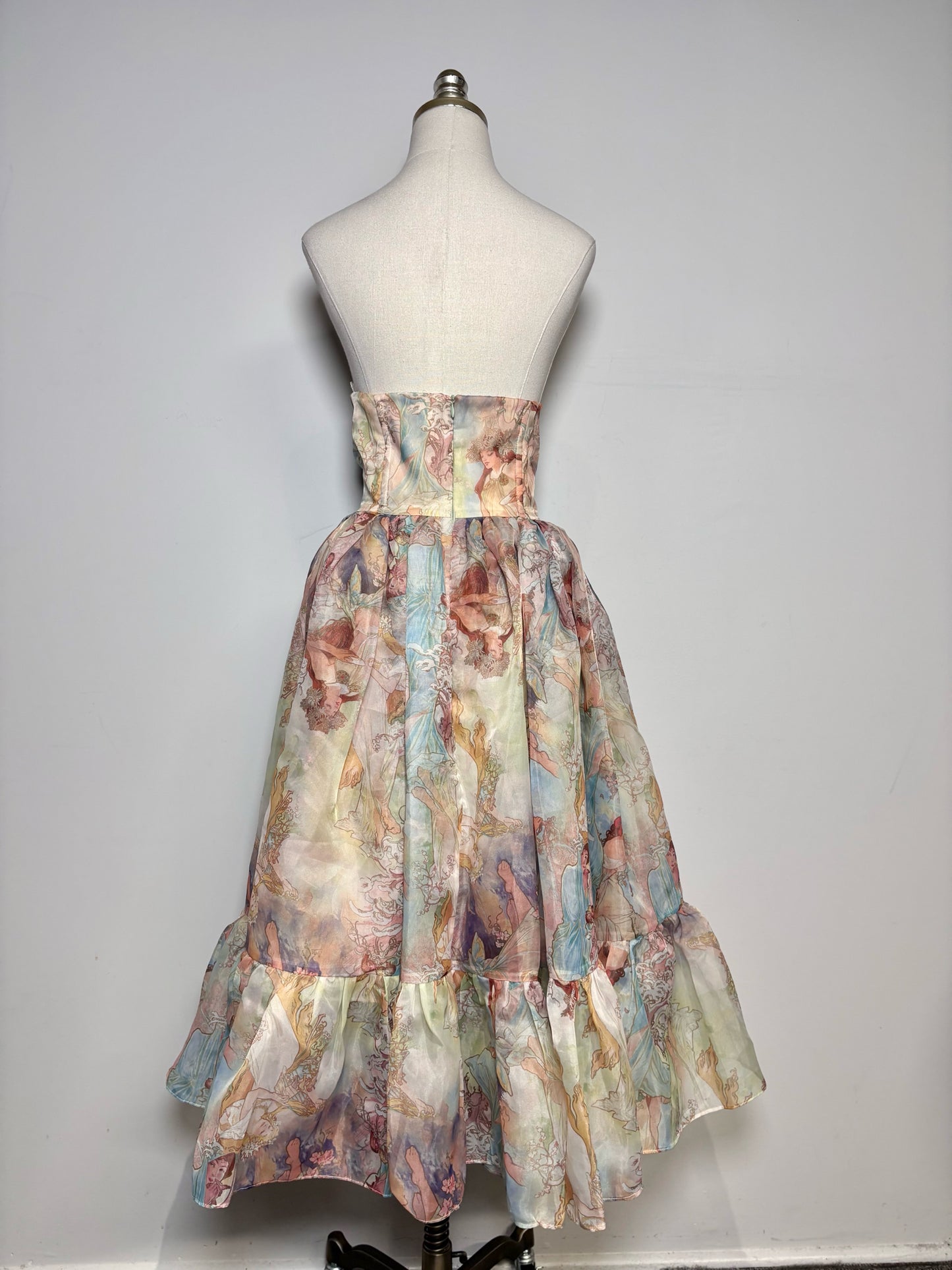 Women Size L Selkie Tan Fairies Print Strapless Pre-owned Dress