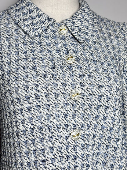 Women Size 2 St. John Light Blue Tweed Enamel Buttons Pre-owned Jacket