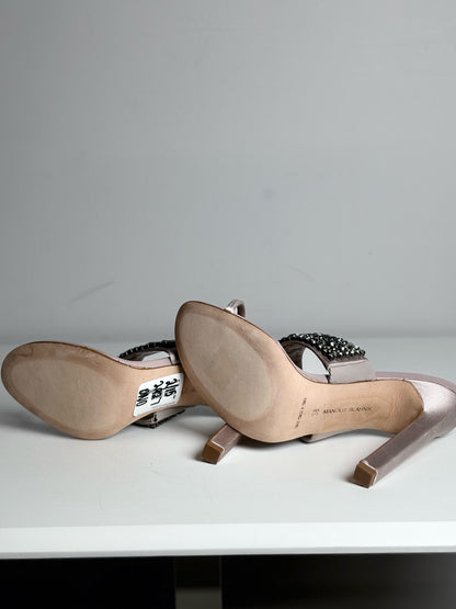 W Shoe Size 38 (7.5 - 8) Manolo Blahnik Skyscan Model Mauve Leather Heels, Pre-owned