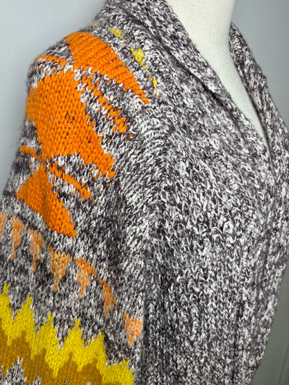 Women's Size M/L Free People Brown Orange Yellow Chunky Knit Pre-Owned Long Cardigan Sweater