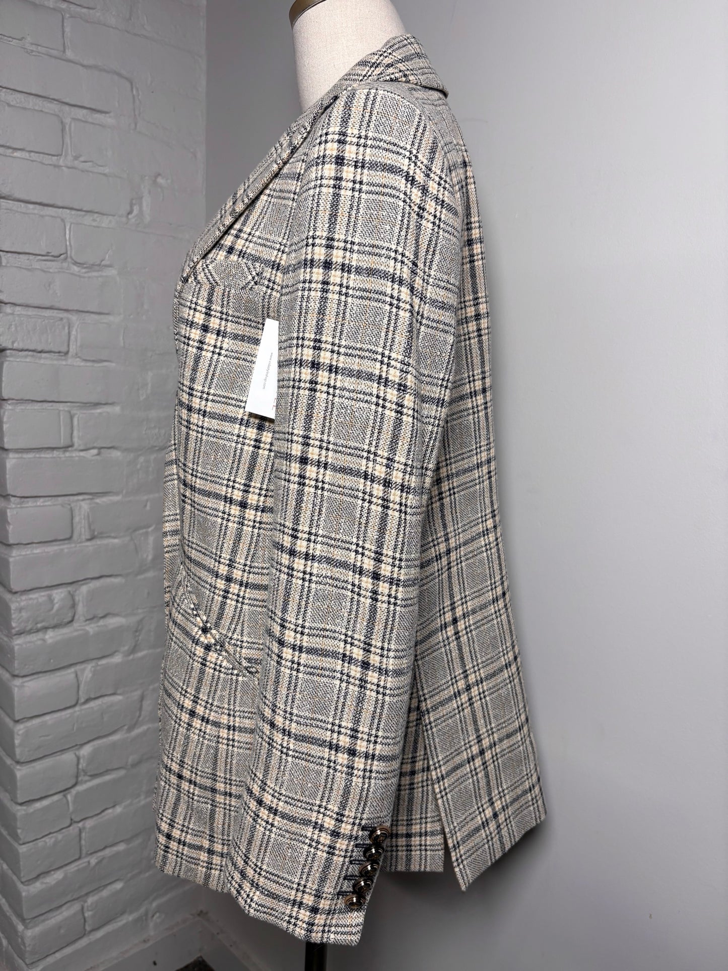 Women Size 8 Veronica Beard Cream, Blue Plaid Jacket