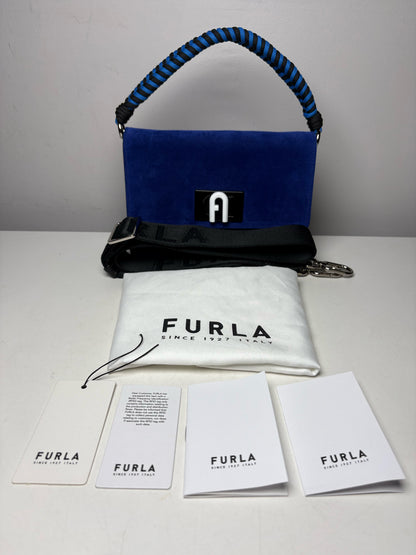 Women's Rare Furla 1927 Soft Cobalt Blue Suede Pre-Owned Mini Crossbody Purse