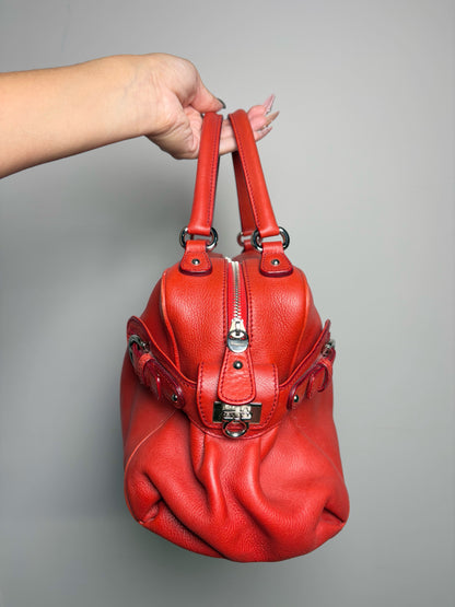 Salvatore Ferragamo Solid Pebble Leather Red Calfskin Medium Purse