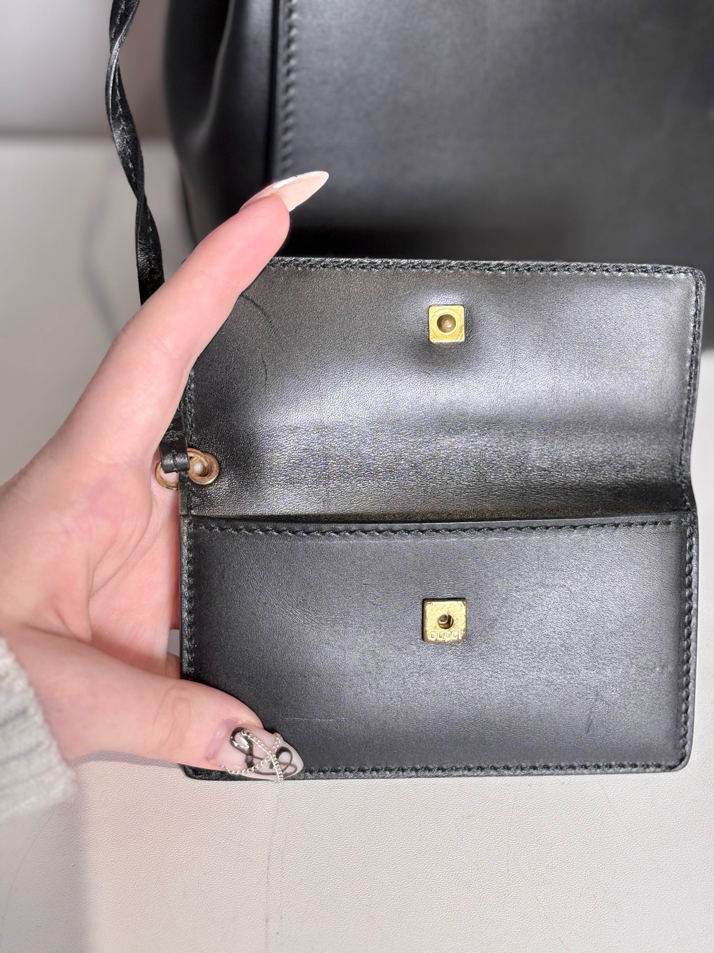 Women's Gucci Top Handle Vintage Leather Pre-owned Black "Kelly" Purse