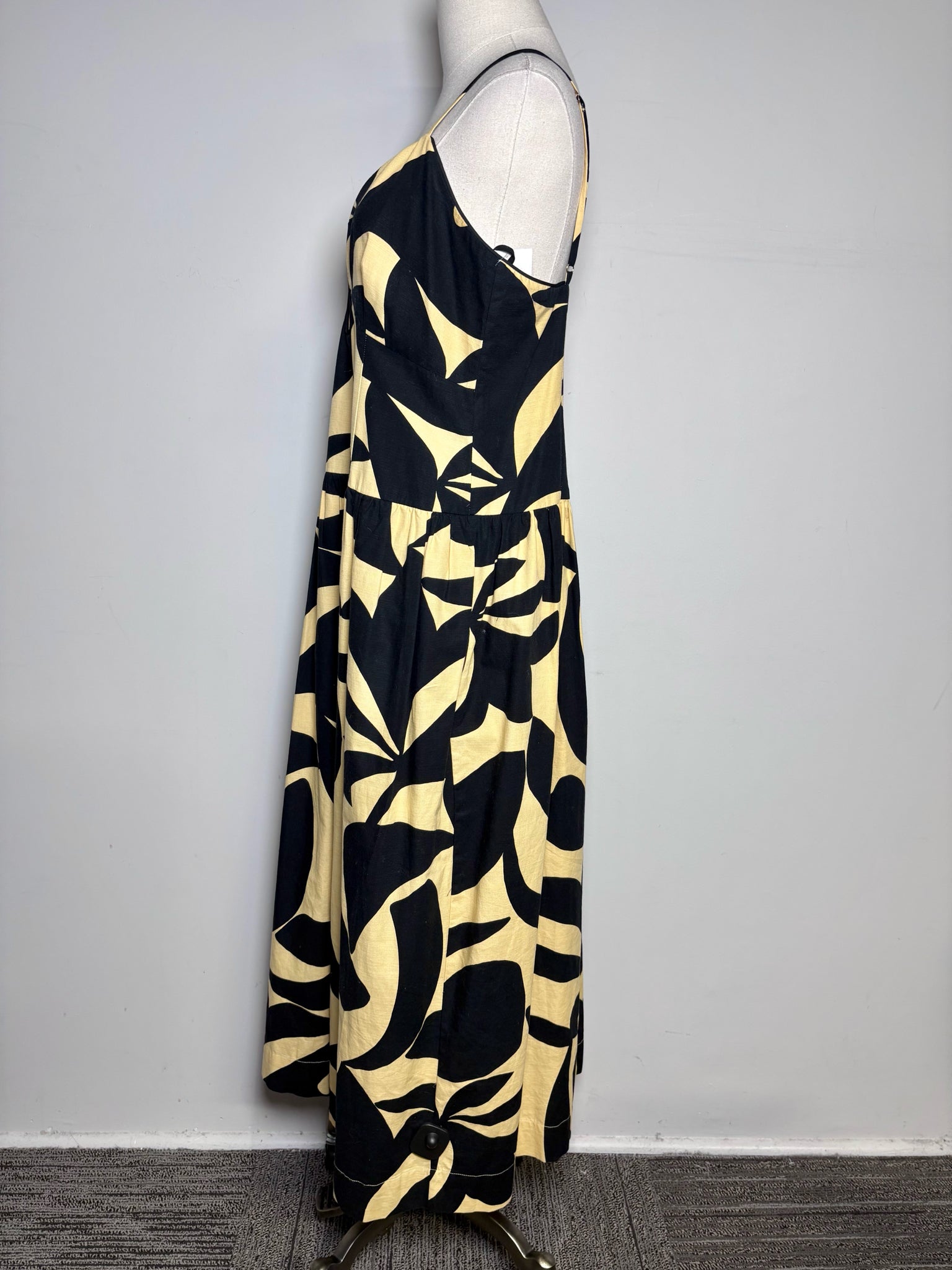 yellow and black midi dress Women Size L Mon Renn Beige, Black Print Cotton Pre-owned Midi Dress